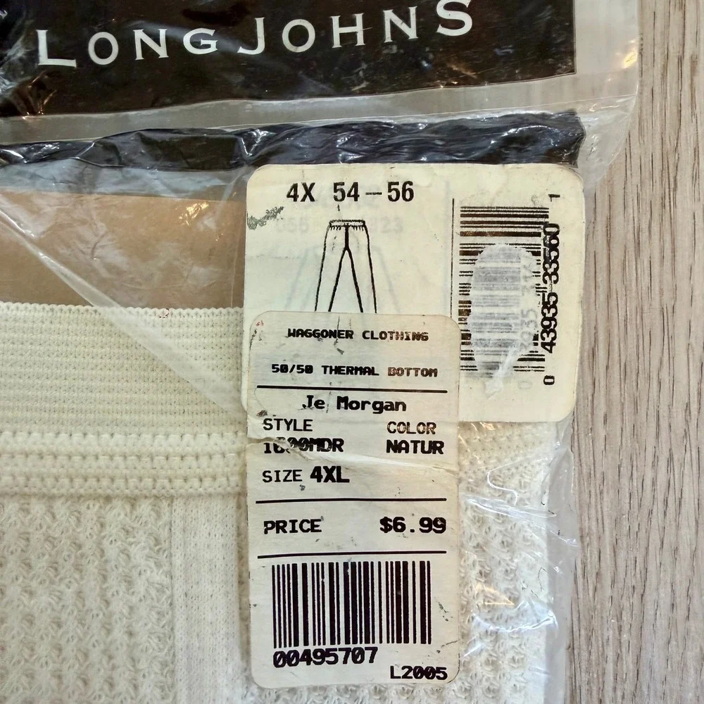 J.E. Morgan Mens Thermal Long‎ Johns Waffle Knit Bottoms Natural 4XL 54-56 NEW
